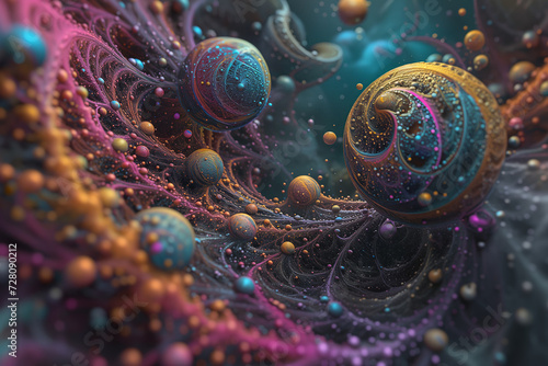 Colorful abstract fantasy picture of the universe made of openwork balls of different diameters