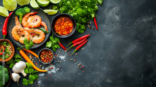 Vietnamese/Thai Cuisine Ingredients Spread on Stone Counter