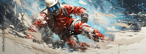 abstract illustration of skier on a snowy slope