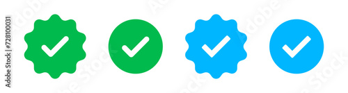 Verified badge icon tick symbol vector approved check mark icon. Blue green checkmark icons - Certificate badge Quality certify icon