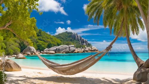 Magnificent hanging hammock against the backdrop of the sea rest ​ 