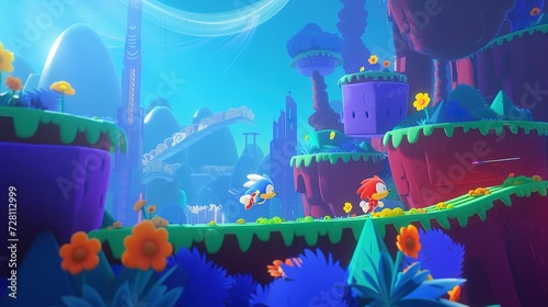 Symphonic Rush, a hybrid video game fusing PaRappa-style rhythm gameplay with Sonic-style 2D platforming, starring Symphonic the Hedgehog