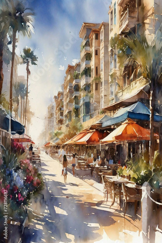 Café Serenade, A Watercolor Street Scene