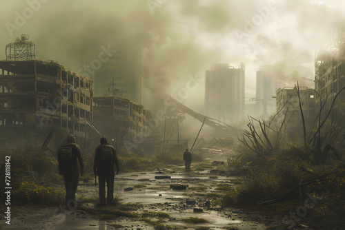 Dystopische Stadtlandschaft: Verfallene Metropole in düsterer Endzeitstimmung