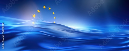 flying and waving fabric in the colors of the European union euro flag as wide graphic abstract banner for political or national government with empty copyspace