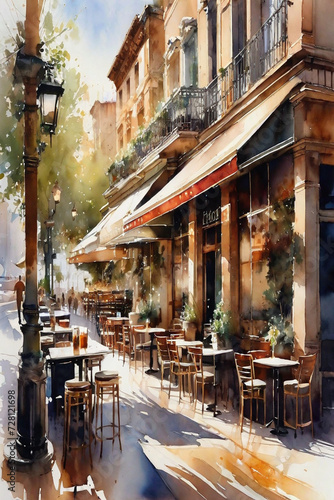 Café Serenade, A Watercolor Street Scene