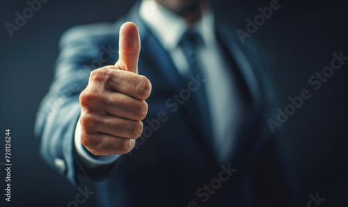 Unrecognizable Businessman showing thumb up, ok gesture panorama