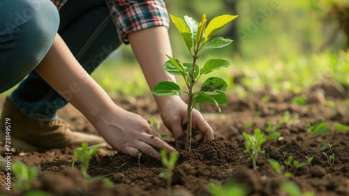 Hands nurturing a young plant in fertile soil