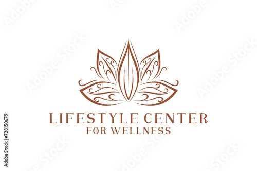 Illustration of a lotus flower logo ornament for a spa and yoga studio for health and beauty care for a woman's body.
