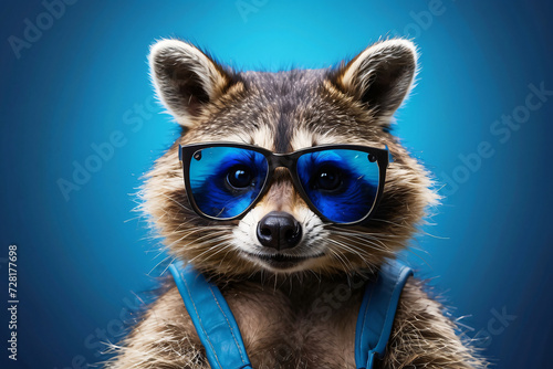 raccoon with blue glasses