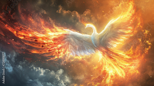 Radiant and ethereal this angels wings shine with the fiery colors of a phoenix symbolizing renewal and growth.