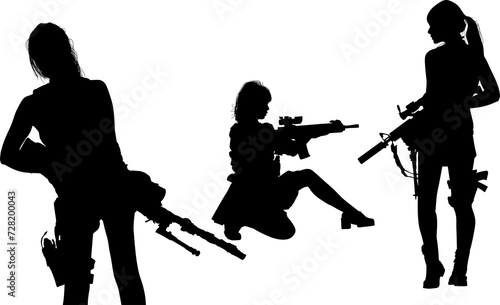 silueta, gente, vector, ilustración, mujer, negro, persona, armas