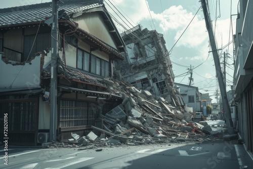 日本の災害のイメージ写真（地震・地面の亀裂・復興・救助・崩壊）