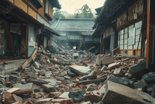 日本の災害のイメージ写真（地震・地面の亀裂・復興・救助・崩壊）