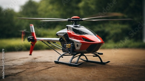 Close-up high-resolution image of a modern remote-control helicopter. Modern toys collections.