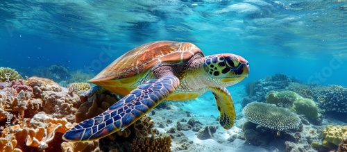 Green Turtle in the Great Barrier Reef: A Spectacular Encounter with the Green Turtle amidst the Great Barrier Reef's Breathtaking Beauty