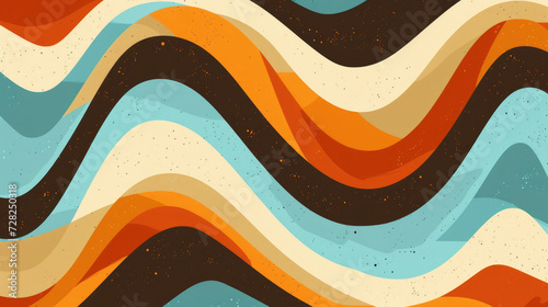 Groovy psychedelic abstract wavy background with rough texture combined with retro colors walnut brown, azure blue, and persimmon orange