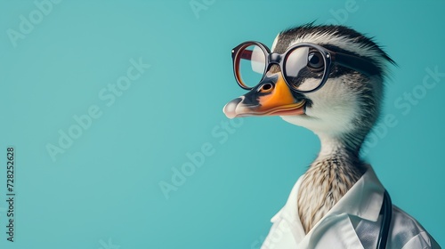 Adorable Duck Wearing Glasses and Looking at the Camera