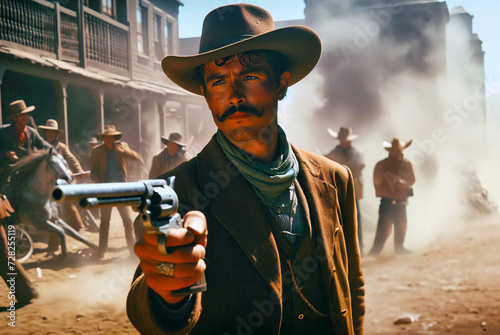 Closeup of cowboy gunfight in the Wild West