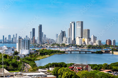 Urban skyline of Cartagena de Indias city on the Caribbean coast of Colombia
