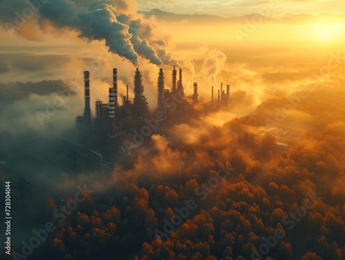 Sunset Smog A Foggy Factory Fills the Sky Generative AI