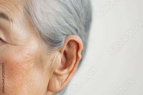 耳が遠い・聞き取りづらいに悩むおばあさんの耳（難聴・聴力低下・補聴器）
