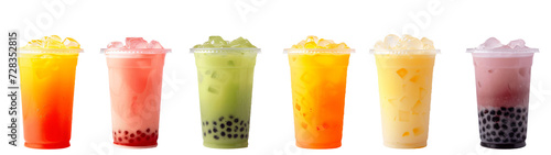 Assorted tapioka bubble tea flavors isolated on white or transparent background.