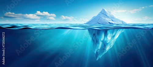 Panoramic View Of Iceberg In Cold Blue Waters - Risk And Hidden Danger Concept