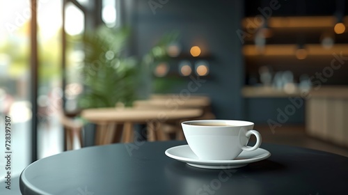 A moment of solitude with a hot coffee in a minimalist cafe setting