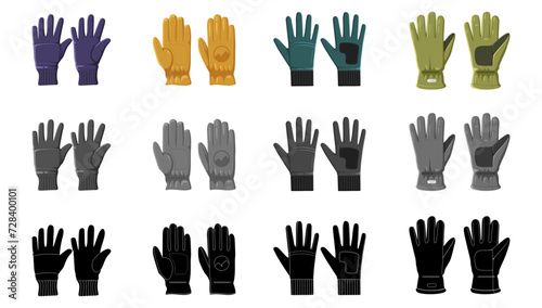 Set of glove and equipment vector icon