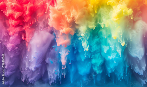 Colorful splash of oil paint, rainbow colored paint splash, splashing upwards, abstract painterly background, 3D illustration