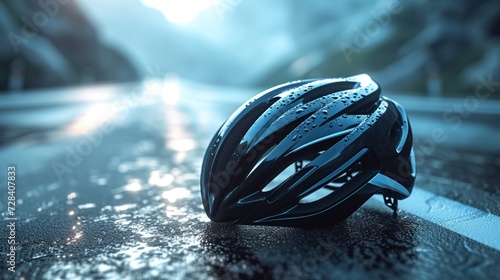 Sleek bicycle helmet mockup on a road background 