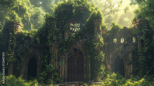  a vine wrapping around an abandoned ruin, claiming it back to nature. 