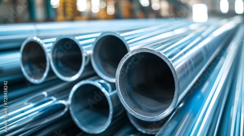 Stack of stainless steel pipes metallurgical industry background concept image