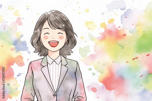 正面の笑顔の日本人の女性ビジネスマン（白背景・サラリーマン・スーツ・若手・新人・新入社員） 