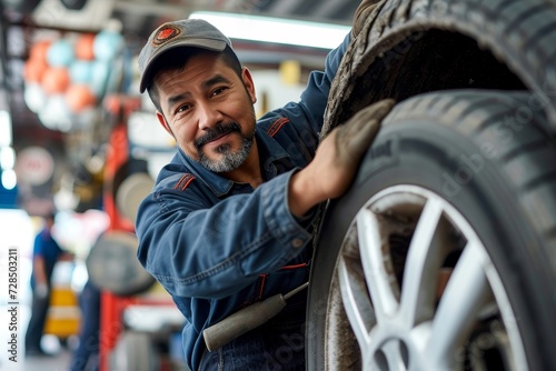 A smiling man stands outdoors, holding a tire with tread made of synthetic and natural rubber, showcasing the connection between humans and automotive parts