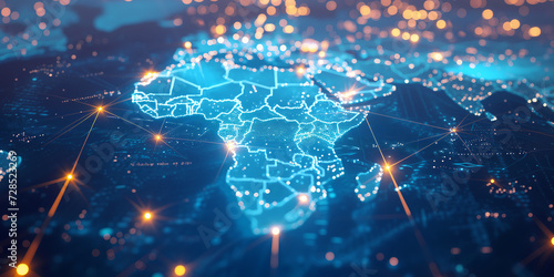 Digital map of Africa, concept of global network and connectivity, high speed data transfer and cyber technology, business exchange, information and telecommunication