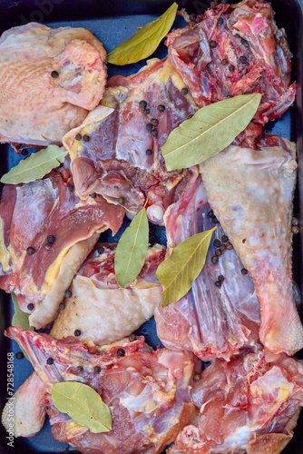 Chicken meat raised on an organic farm in a tray.