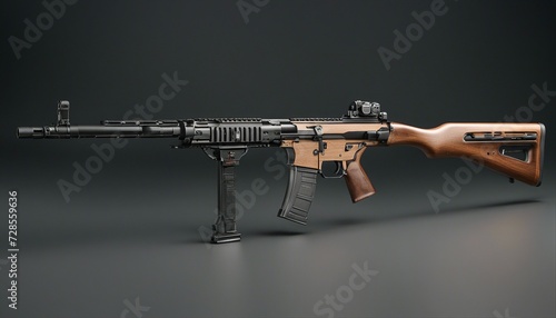 military rifle on black plain background, copy space for text 