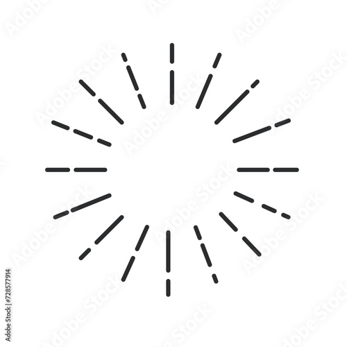 Round sunburst or fireworks explosion line icon. Thin black outline simple starburst, firework or firecracker sparks explode and burst with circle dotted rays monochrome icon vector illustration