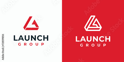 Vector logo design with variations of the initials L G in a triangular shape.