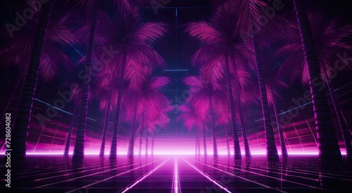 tropical beach palms evoke the essence of retro electronic culture.
