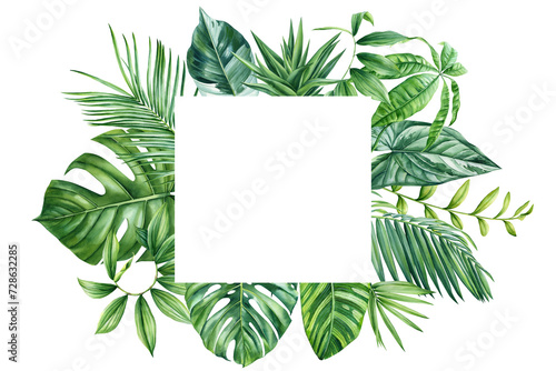 Green frame. Tropical flower leaf. Luxury botanical clipart, Organic plant botanical for banner, poster, cards template