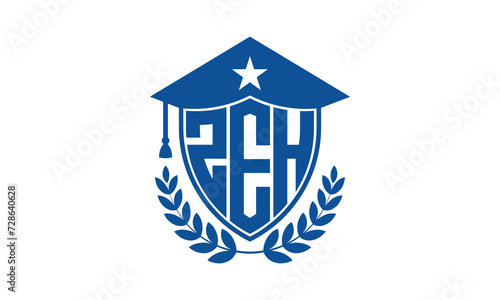 ZEH three letter iconic academic logo design vector template. monogram, abstract, school, college, university, graduation cap symbol logo, shield, model, institute, educational, coaching canter, tech