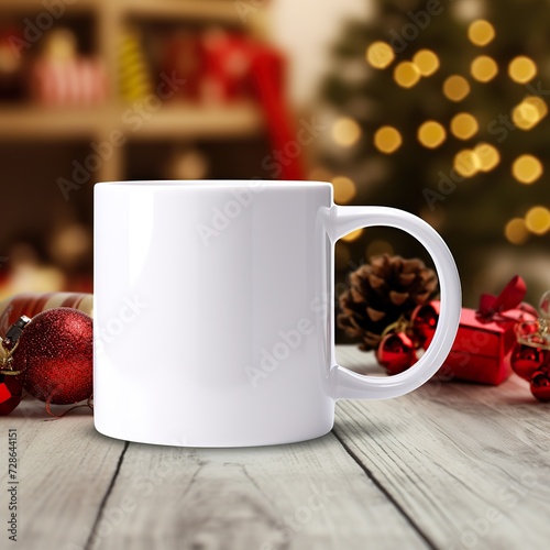 Cozy Holidays Begin, Plain White Mug in a Christmas Background