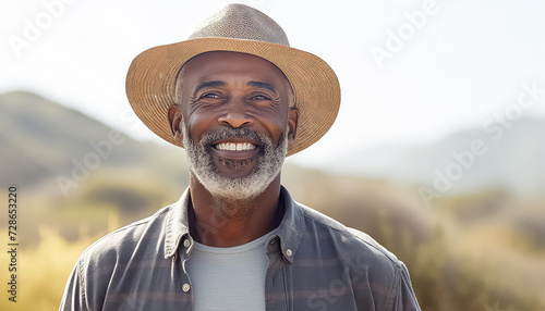 Portrait of an elderly black man on the background of the beach