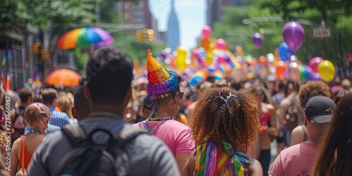 Pride parade with rainbow flags to celebrate the lgbtqia community