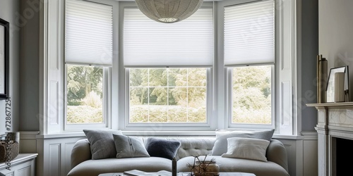 Extra large pleated blinds in white, featuring a 50mm fold, showcased in the window opening. Contemporary top down bottom up privacy shades for apartment, Generative AI