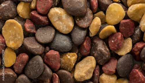 background of little dark brown red and yellow stones close up view