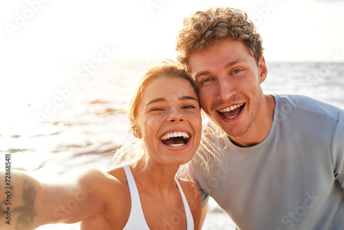 Young couple doing sports outdoors